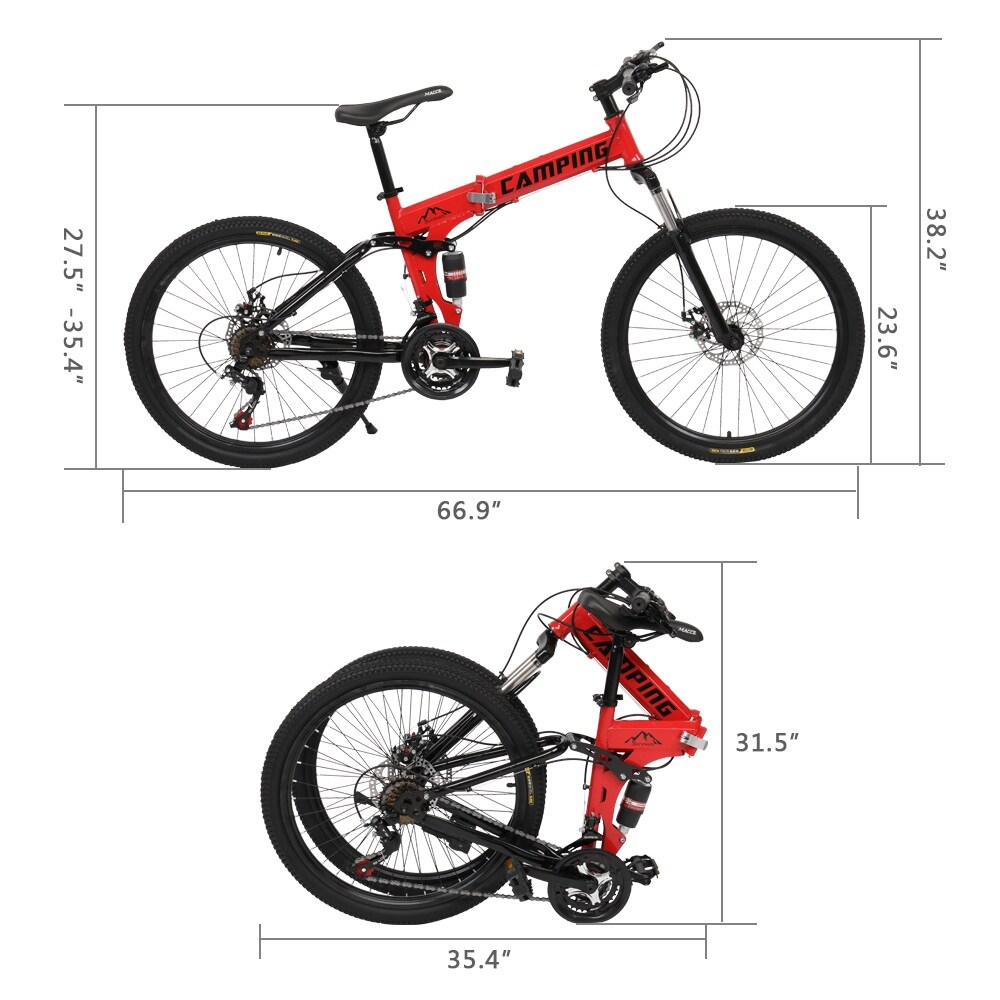 Camping Survivals Folding Mountain Bike 24 Inch 21 Speed Red